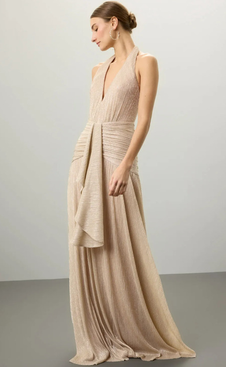 PatBO Dresses & Skirts - PatBO Lurex Draped Maxi Gold Dress Size US4